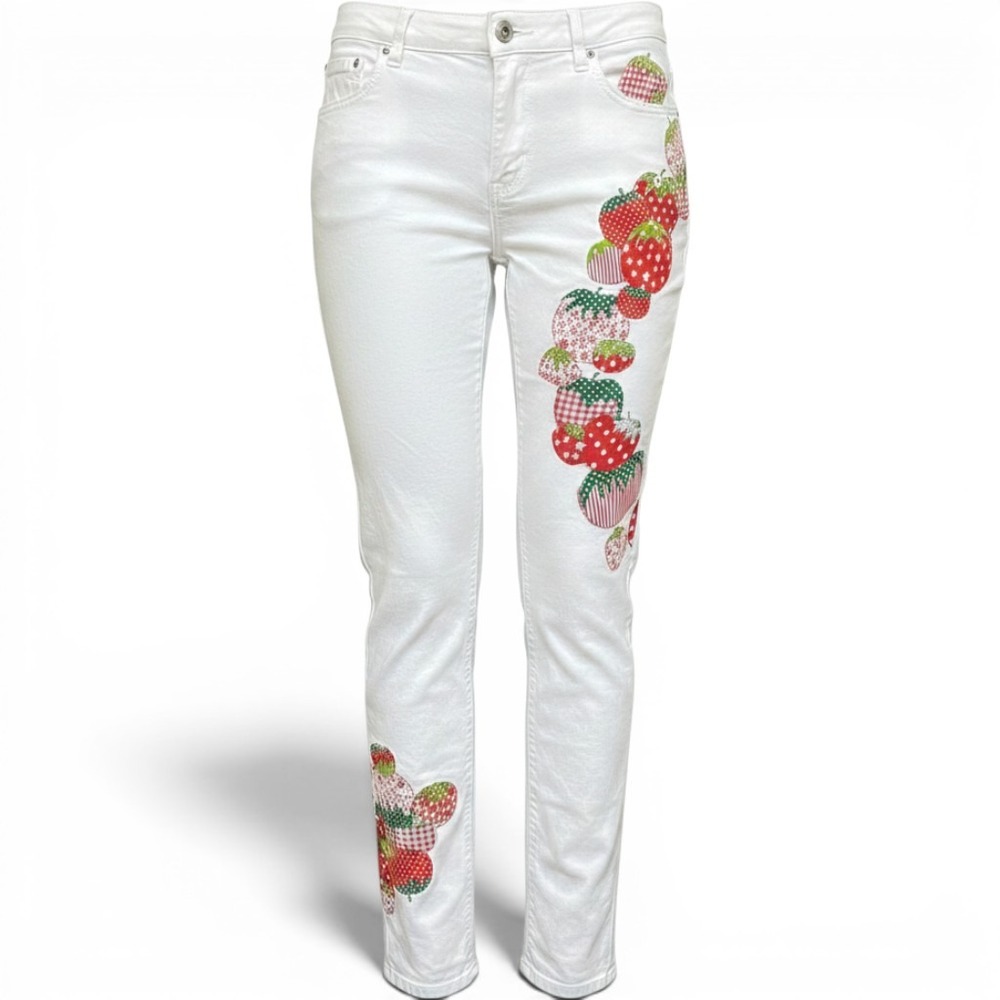Frye Upcycled Artisan Tomato Patchwork White Denim Jeans Cottagecore
